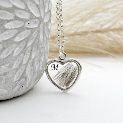 Serce srebrne z włosami, prochami lub sierścią zwierząt (srebro 925)