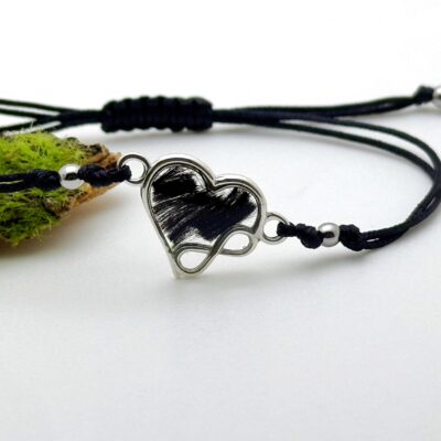 Bransoletka z kwiatami, włosami lub sierścią zwierząt w kształcie serca (srebro 925)