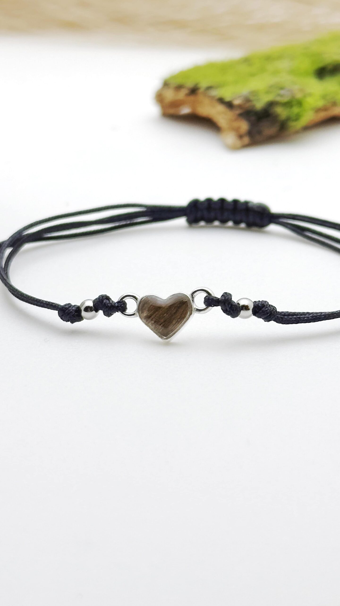 Bransoletka serduszko z Twoimi kwiatami, włosami, prochami lub sierścią zwierząt (srebro 925) - obrazek 3