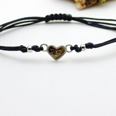 Bransoletka serduszko z Twoimi kwiatami, włosami, prochami lub sierścią zwierząt (srebro 925)